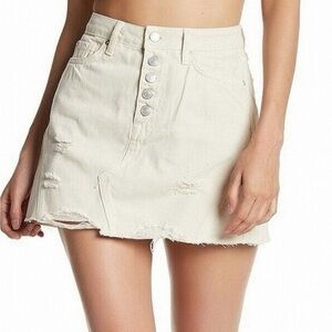 Free People White Distressed Mini Denim Skirt